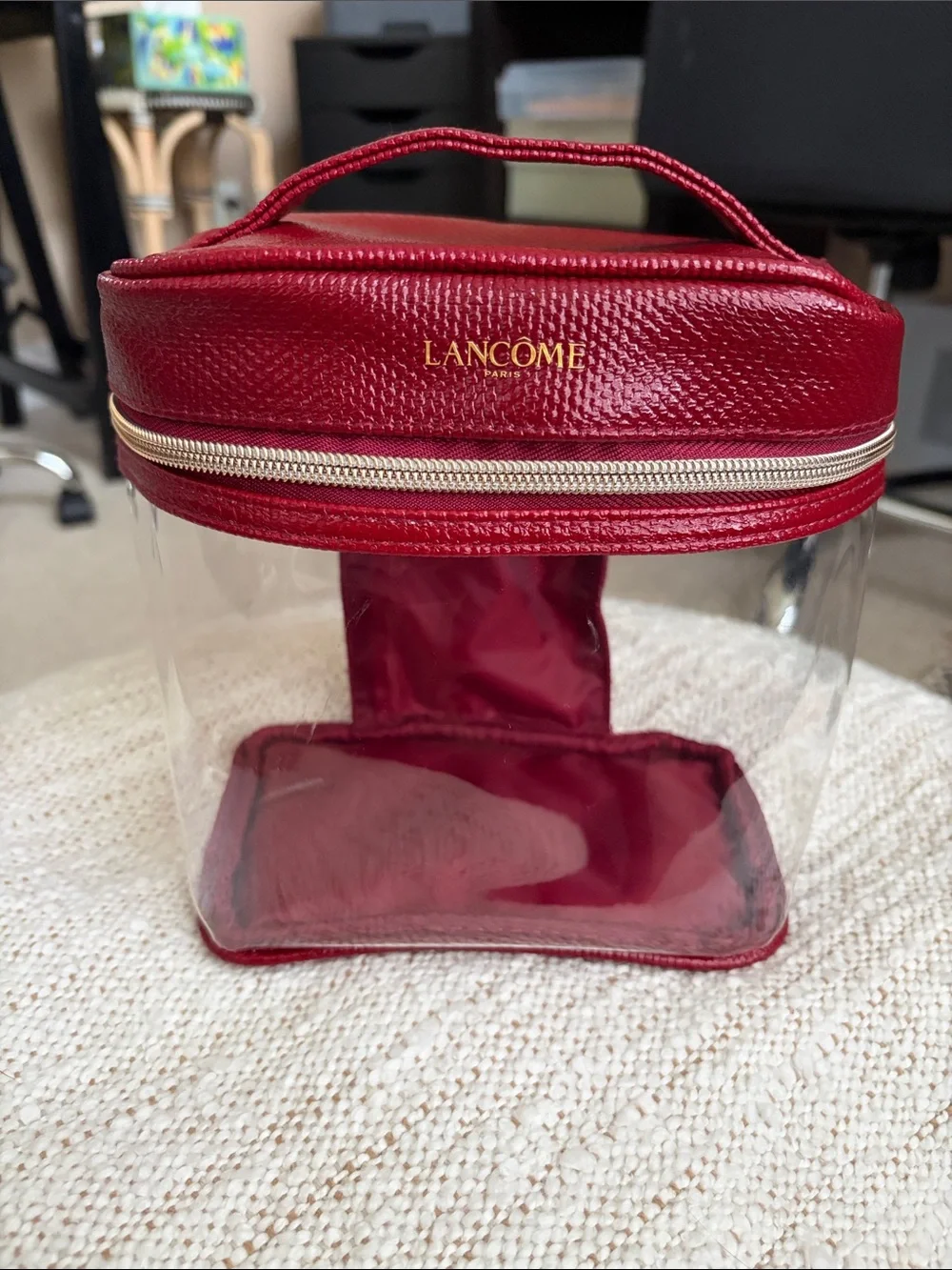 Red Clear Travel Cosmetic Case with Gold Zip